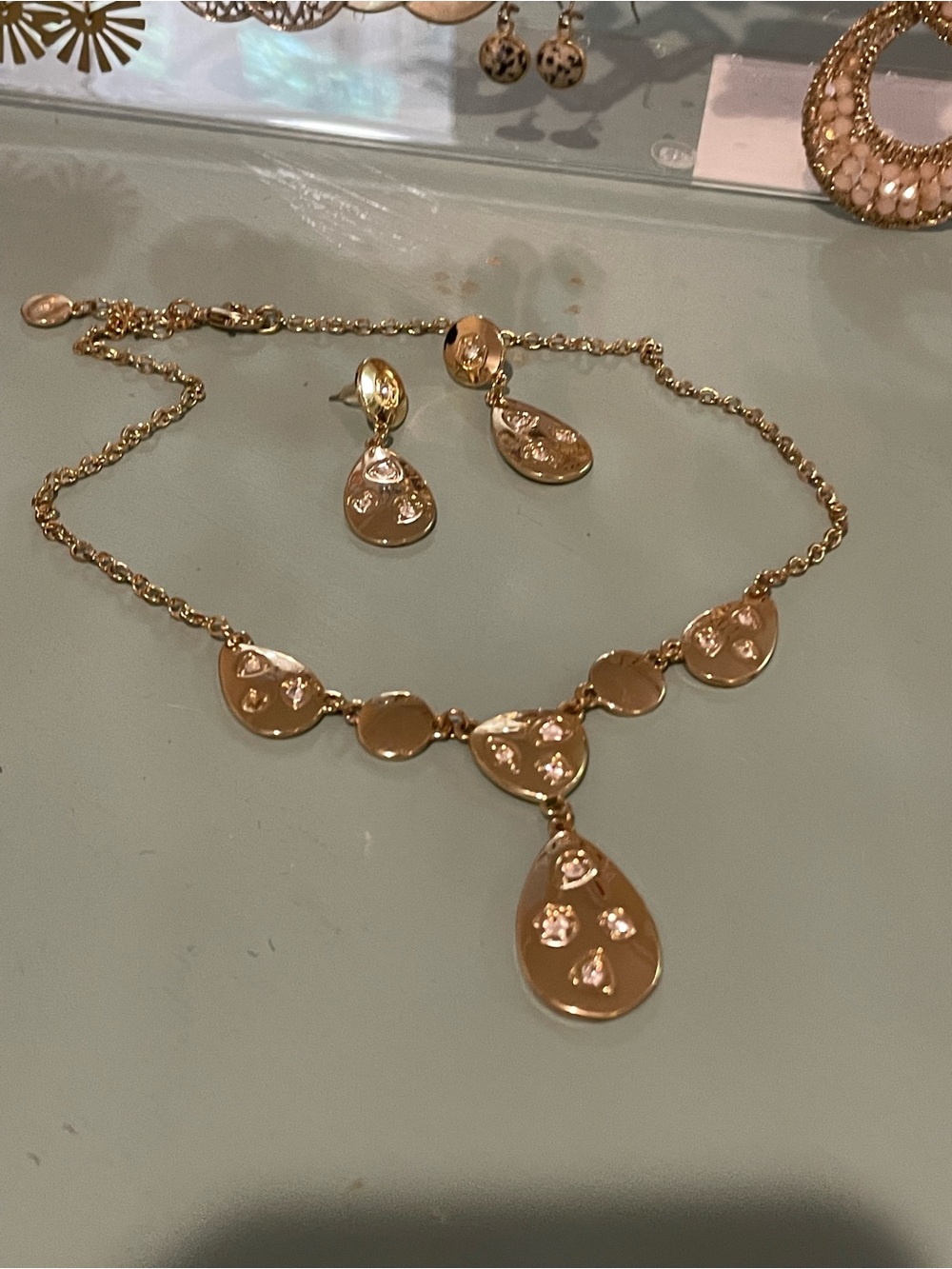 Gianni Bini Gold Teardrop Pendant Necklace with Crystal Accents - Picture 2 of 3